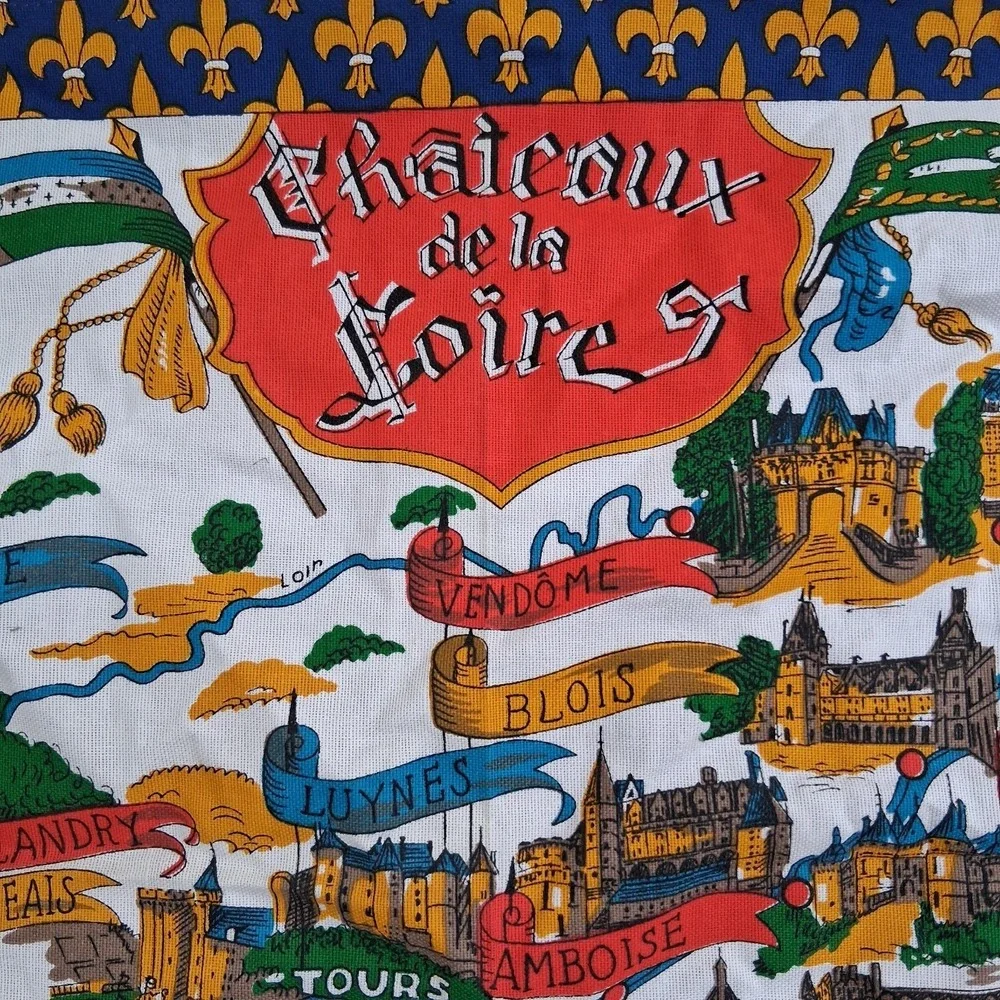 Vintage France Chateaux de la Loire in Touraine Cotton Tea Towel Tour Map